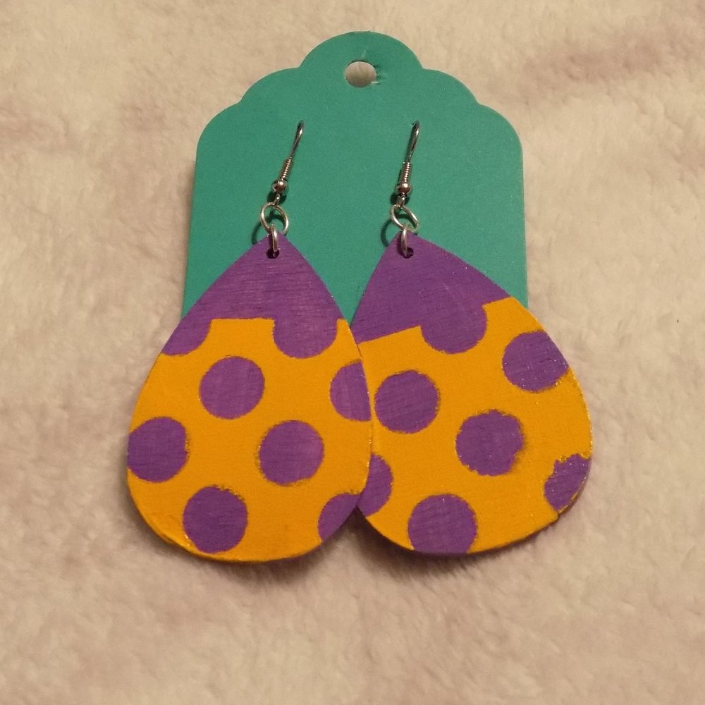 Yellow and purple polka dot earrings NEW